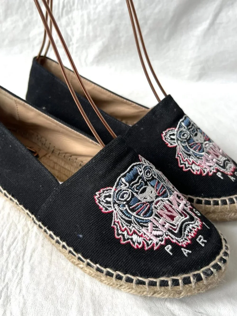 Kenzo Espadrilles Classic Tiger 37 black canvas embroidered slip on shoes flat